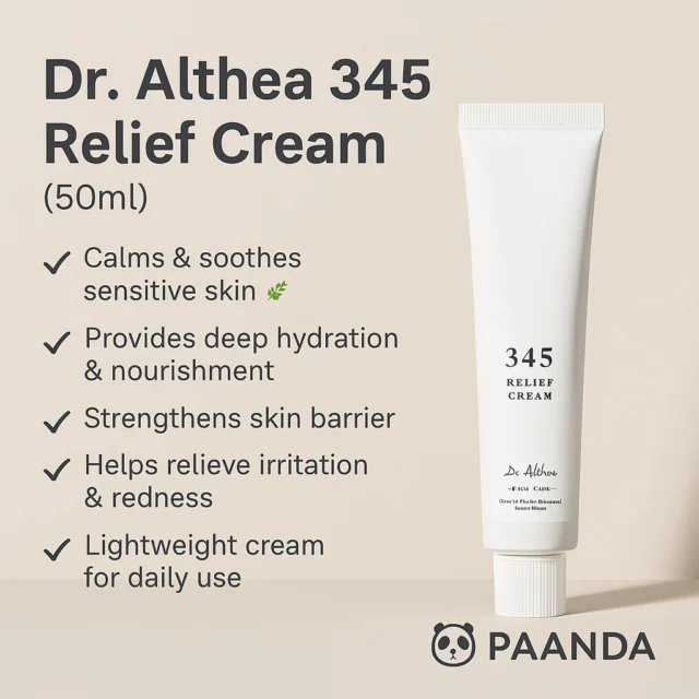 ✨ Gentle Care with Dr. Althea 345 Relief Cream (50ml) ✨

✔ Calms & soothes sensitive skin 🌿
✔ Provides deep hydration & nourishment
✔ Strengthens skin barrier
✔ Relieves irritation & redness
✔ Lightweight texture for daily use

🤍 Available now at Paanda Store 🐼

#DrAlthea #ReliefCream #SensitiveSkinCare #Hydration #KBeauty #SkincareRoutine #PaandaStore