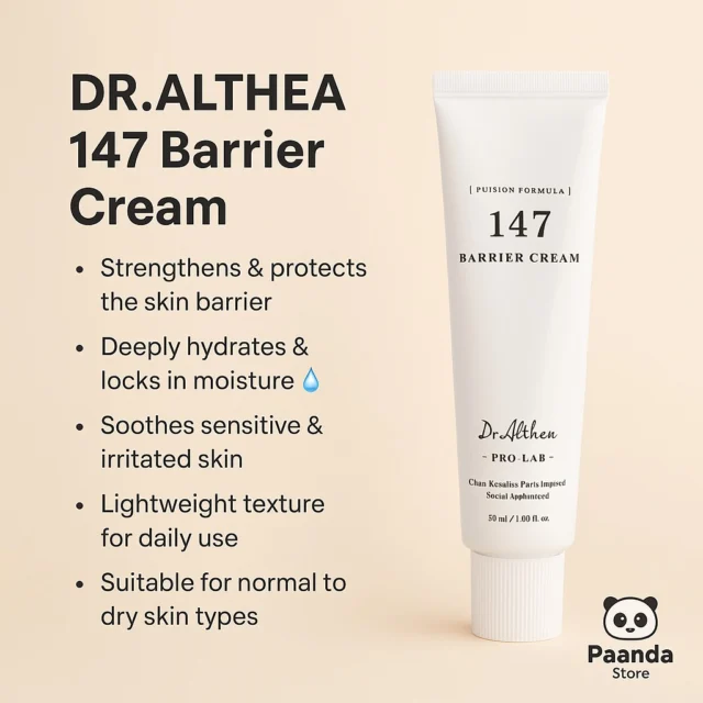✨ Protect & Restore with Dr. Althea 147 Barrier Cream (50ml) ✨

✔ Strengthens & protects the skin barrier
✔ Deeply hydrates & locks in moisture 💧
✔ Soothes sensitive & irritated skin
✔ Lightweight cream for daily use
✔ Ideal for normal to dry skin types 🌿

💛 Available now at Paanda Store 🐼

#DrAlthea #BarrierCream #SensitiveSkinCare #Hydration #SkinProtection #KBeauty #PaandaStore