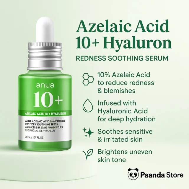 ✨ Calm & Hydrate with Anua Azelaic Acid 10% + Hyaluron Redness Soothing Serum (30ml) ✨

✔ Reduces redness & soothes irritation 🌿
✔ 10% Azelaic Acid targets blemishes & uneven skin tone
✔ Enriched with Hyaluronic Acid for deep hydration 💧
✔ Lightweight, fast-absorbing texture
✔ Perfect for sensitive & redness-prone skin

💚 Available now at Paanda Store 🐼

#Anua #AzelaicAcid #HyaluronicAcid #SoothingSerum #RednessRelief #GlowingSkin #PaandaStore
