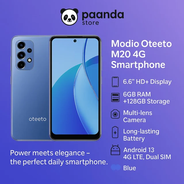 ✨ Modio Oteeto M20 4G – where style meets performance!
Enjoy a 6.6” HD+ display, 6GB RAM + 128GB storage, and Android 13 power — all packed in a sleek modern design.
Perfect for your daily lifestyle 💙
📱 Available now at Paanda Store
#PaandaStore #Smartphone #OteetoM20 #TechInStyle #android13